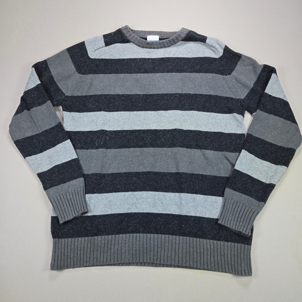 Columbia Sportswear Striped Crewneck Sweater Mens XL Gray Blue Cotton Wool Blend